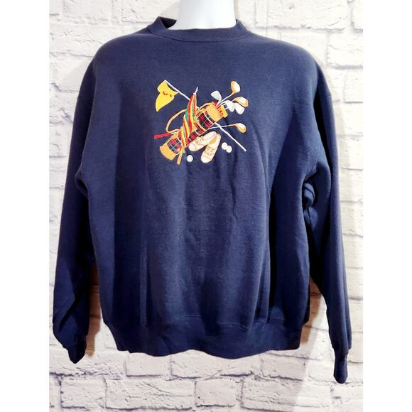 Vintage Blue Embroidered Golf Clubs Long Sleeve Sweatshirt XXXL Lightweight - Picture 1 of 4